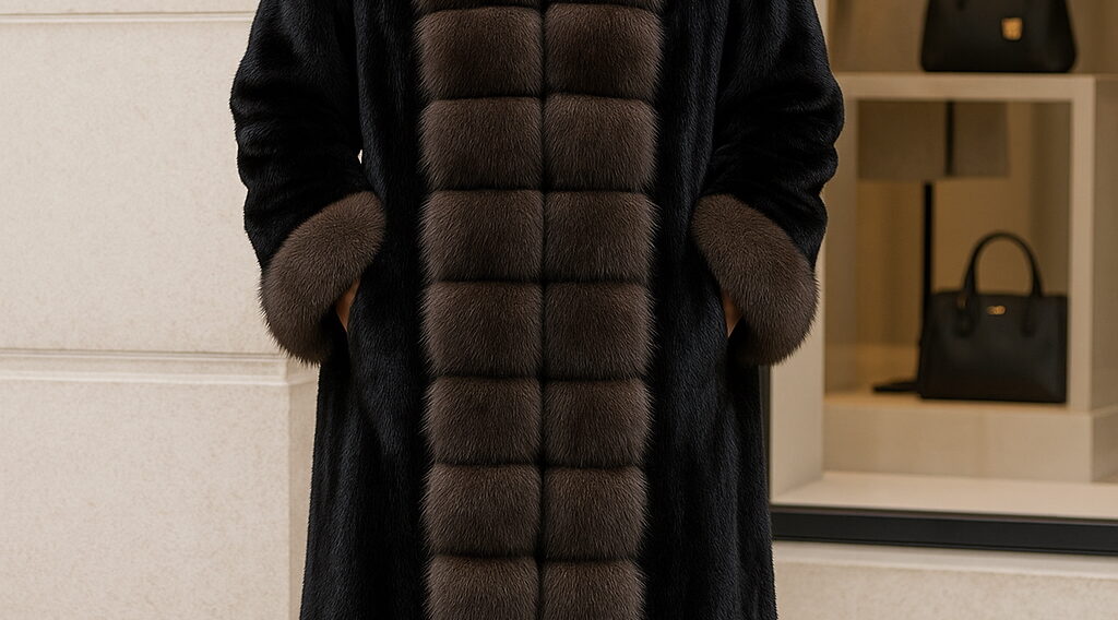 FULL LENGTH BLACKGLAMA MINK COAT RUSSIAN SABLE TUXEDO 5544 – MARC