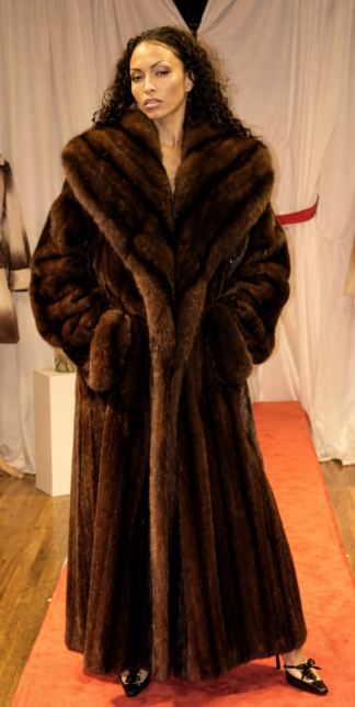 Full Length Fabulous Mahogany Mink Coat Matching Russian Sable Collar 995