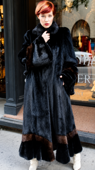Full length Blackglama Ranch Mink Swing Fur Coat Demi Mink Fur Inserts 9922