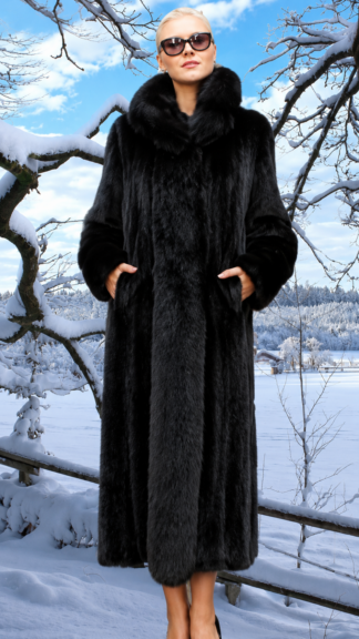 ranch mink coat black fox fur tuxedo trim fronts