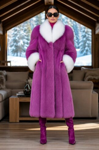 Purple Fox Coat White Fox Collar
