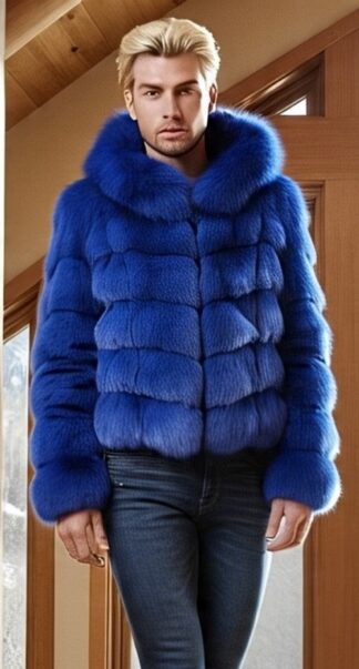 Royal Blue Men's Fox Jacket Hooded