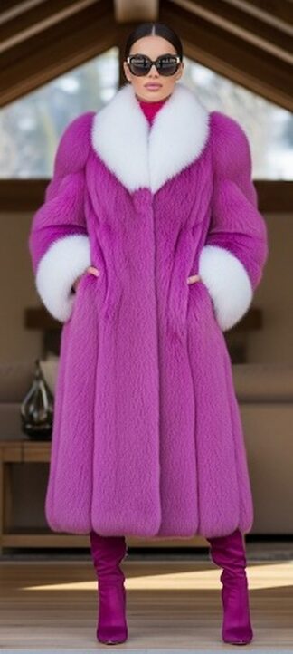 Purple Fox Coat White Fox Collar