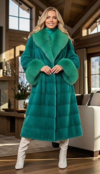 Emerald Green Mink Coat Fox Collar