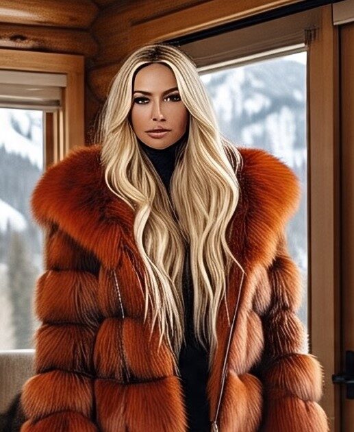 Rust Orange Fox Jacket Shawl Collar 7444