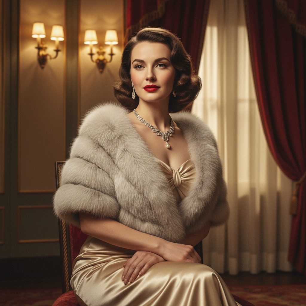 Old Hollywood Starlet: Shimmering gown + Chinchilla Stole