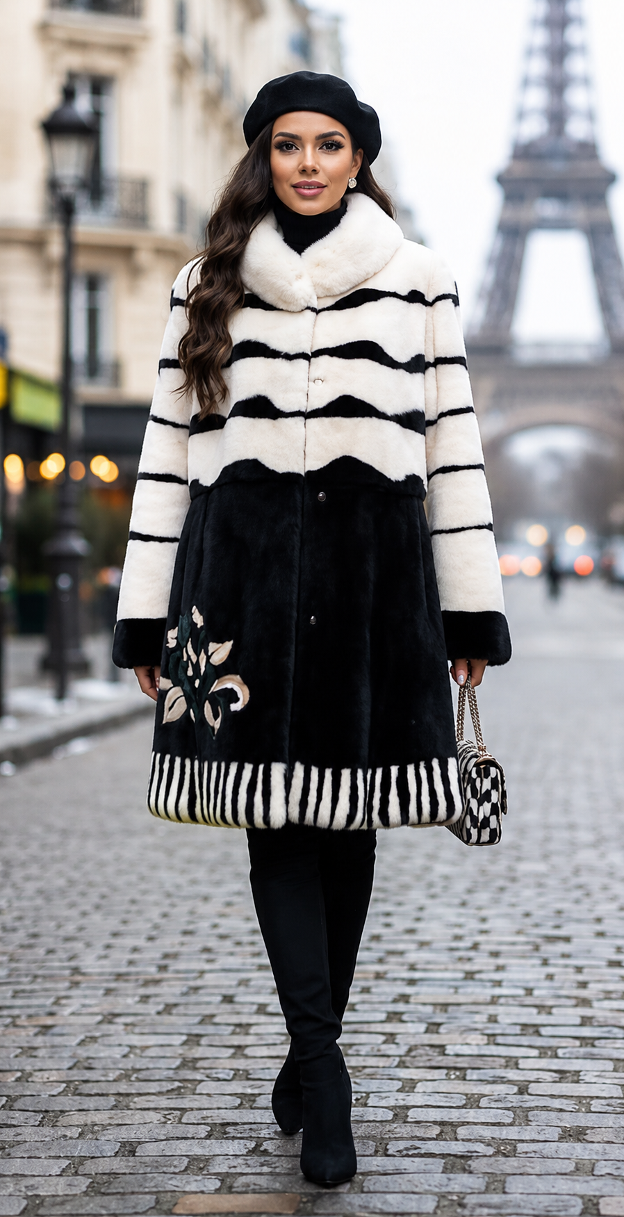 Designer Black White Mink Coat