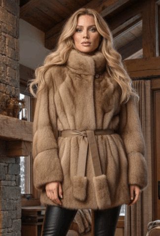 Pastel Mink Jacket with Belt