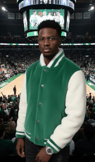 Green White Mink Varsity Jacket  Celtics