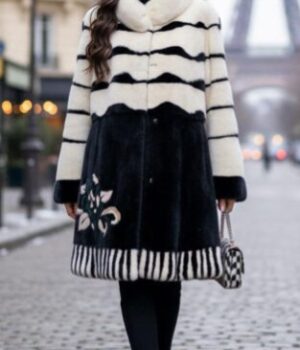 Designer Black White Mink Coat