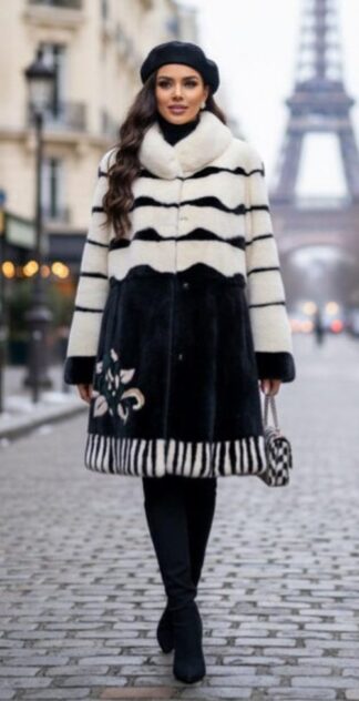 Designer Black White Mink Coat