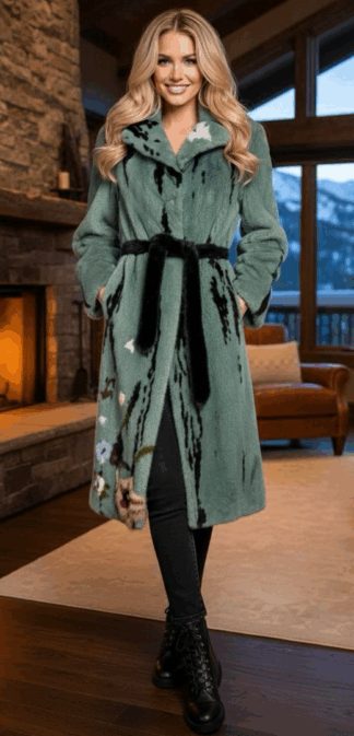 Seafoam Green Mink Floral Coat