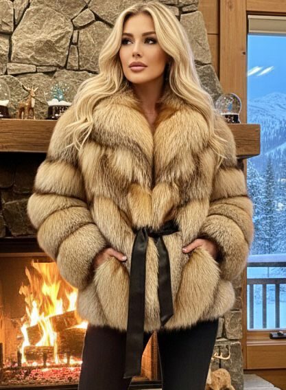 Crystal Cross Fox Jacket W/ Belt 9832 – MARC KAUFMAN FURS