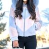 Pink and blue mink jacket Fox hood