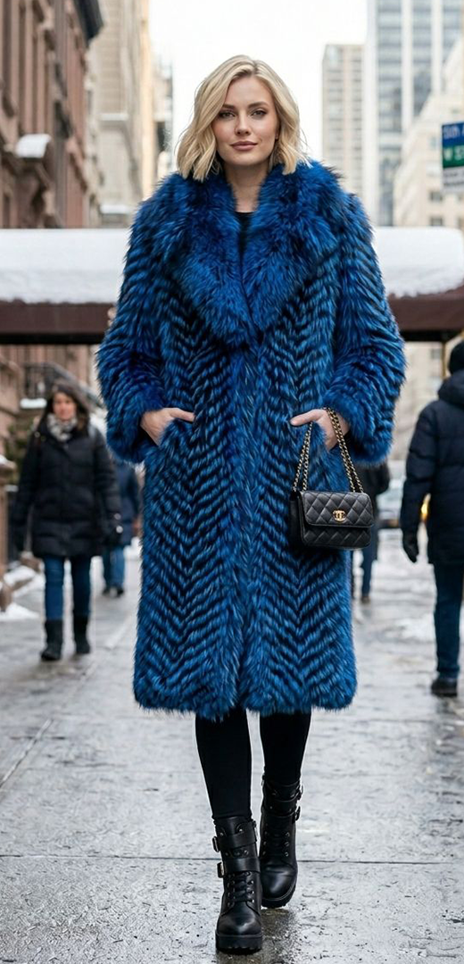 Full Length Royal Blue Fox Coat 3337