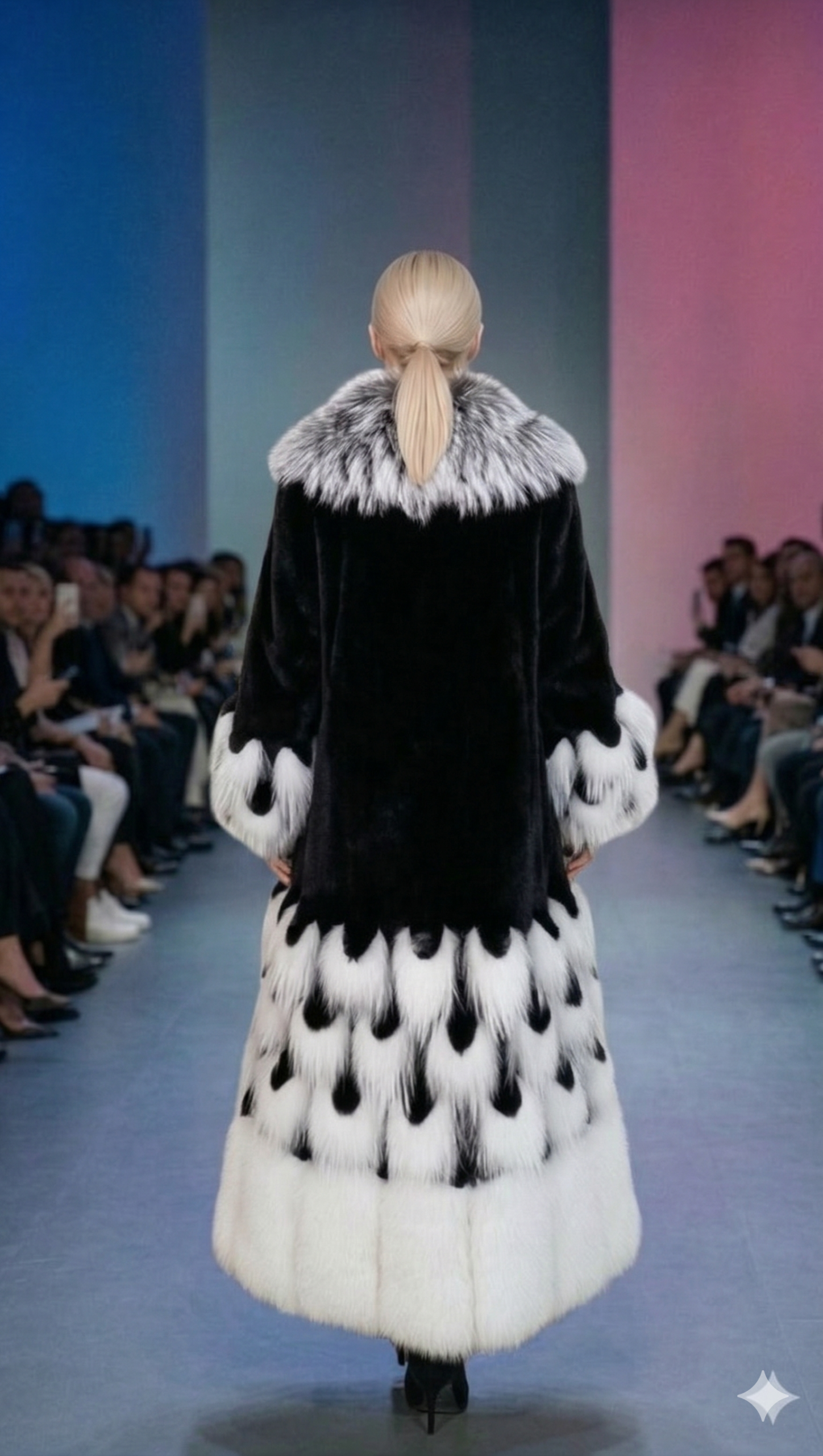 Full Length Mink Coat Black Mink White Fox Collar and Border 1130 - Image 4