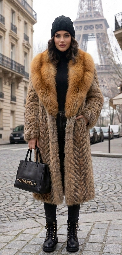 Full Length Red fox coat shawl collar 3495