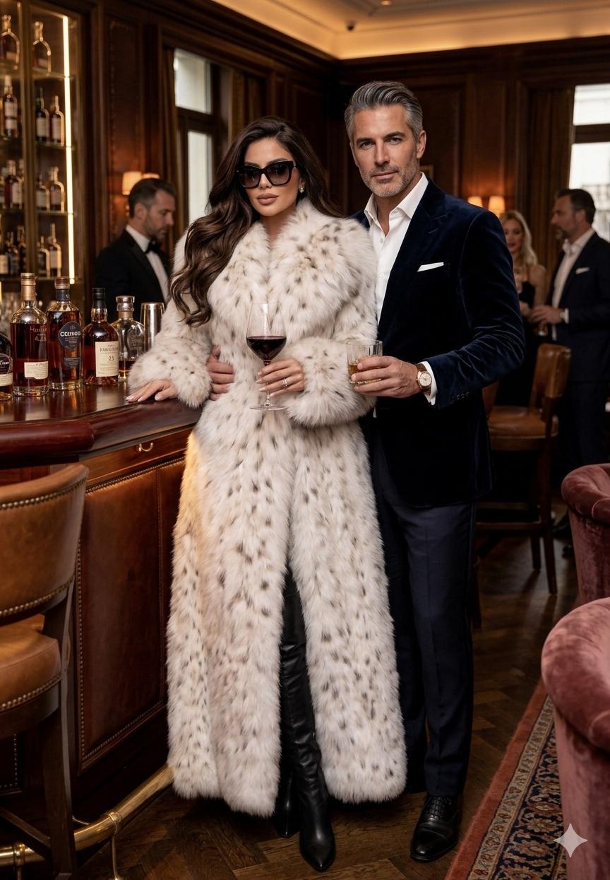 Close-up detail of Montana lynx belly fur with pure white underwool and distinct black spotting