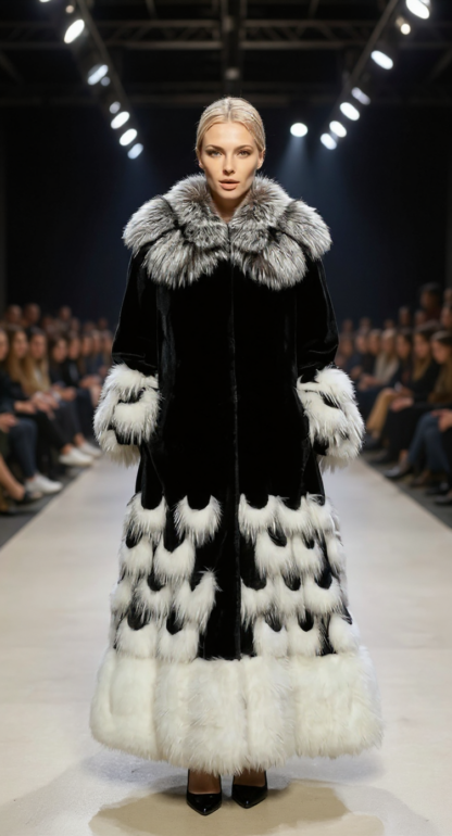 Full Length Mink Coat Black Mink White Fox Collar and Border – Marc Kaufman Furs