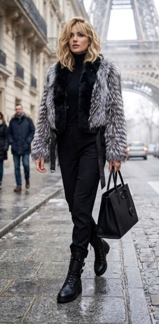 Feathered Silver Fox Jacket Black Fox Trim 3499