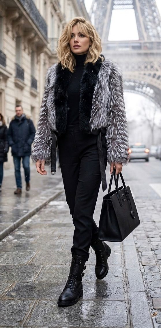 Feathered Silver Fox Jacket Black Fox Trim 3499