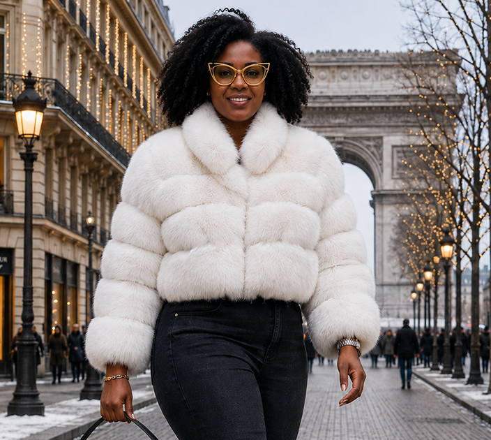 Plus Size White Fox Jacket | Horizontal Rings | NYC