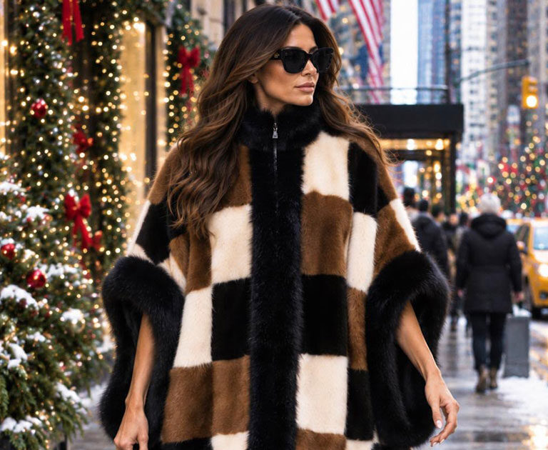 Color Block Mink Cape with Black Fox Trim | Marc Kaufman