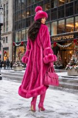 Fuchsia Hi-Low Mink Coat with Fur Cuffs | Marc Kaufman