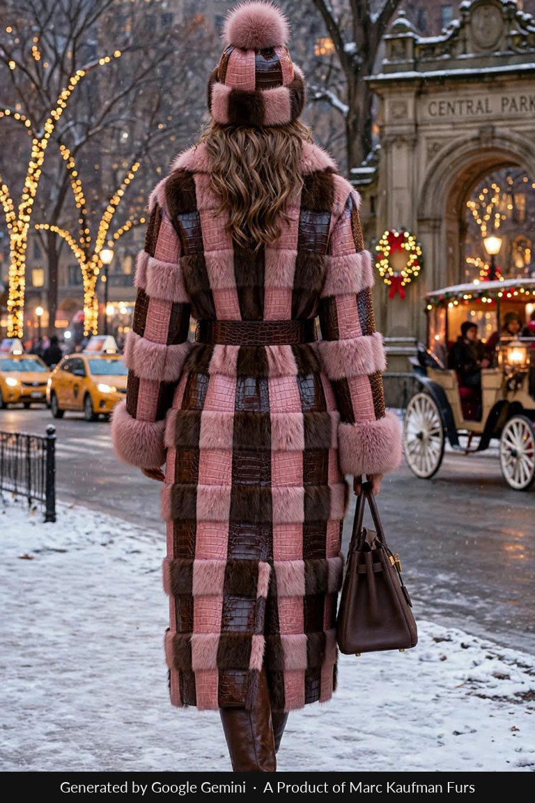 Pink & Brown Mink Fur Coat with Embossed Leather Panels, Belt & Fur Cuffs 8431 - Image 2
