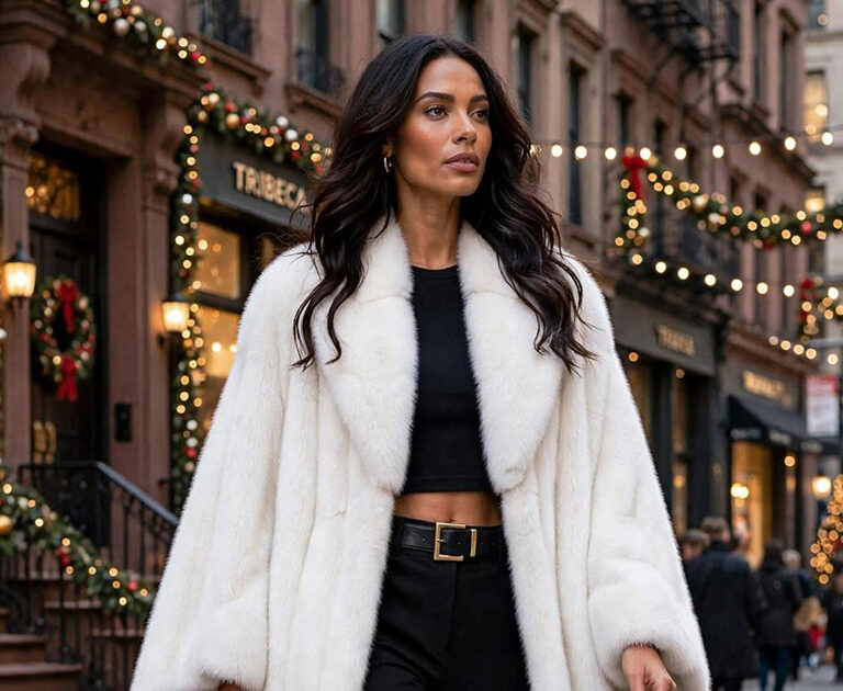 round neck eco furcoat QUNGファーコート White Mink Cape Coat | Marc Kaufman Furs