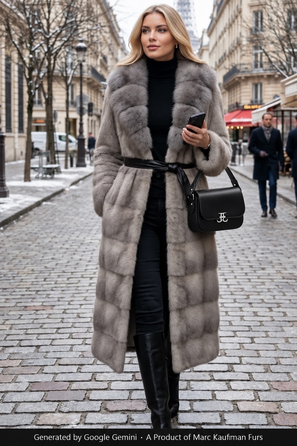 Gray Horizontal Mink Coat Sable Collar 9268