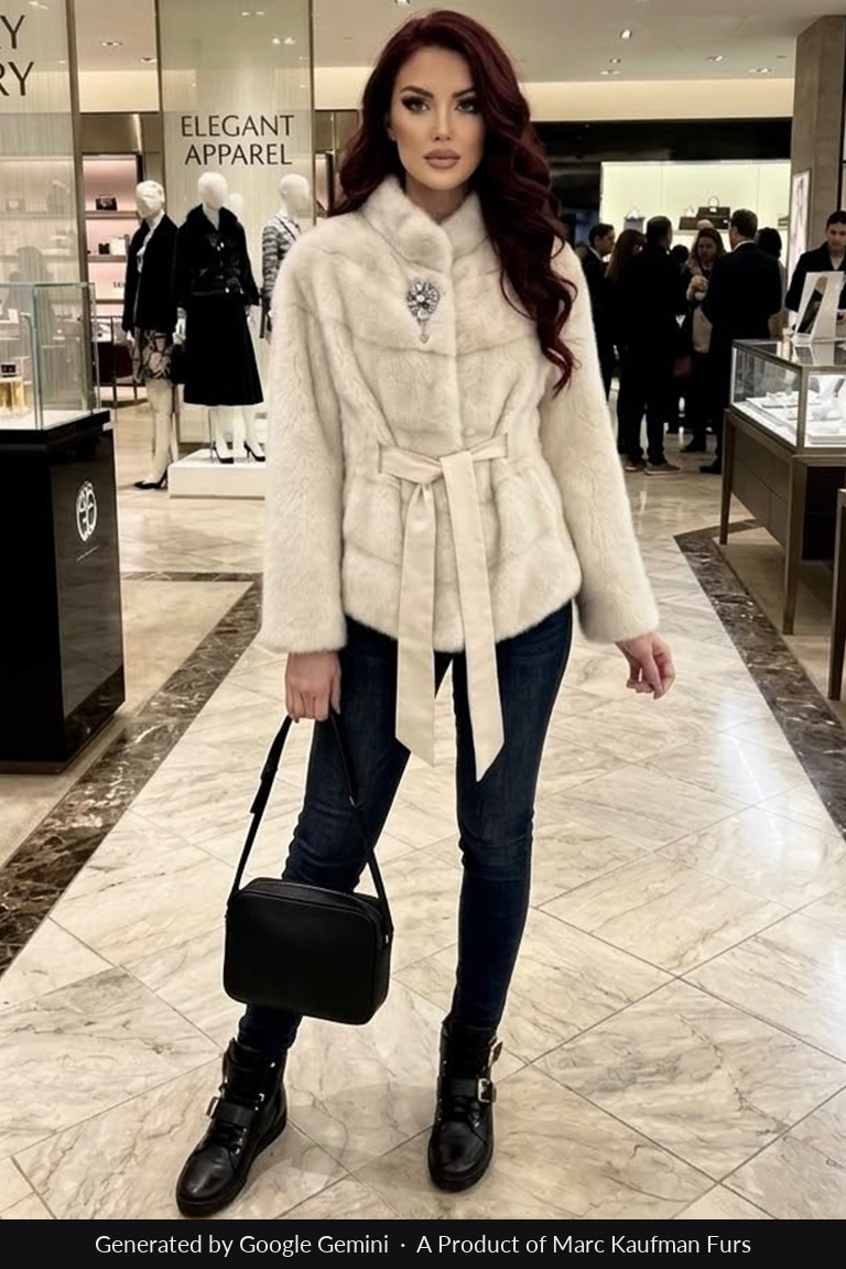 Light Grey Belted Mink Jacket 1533